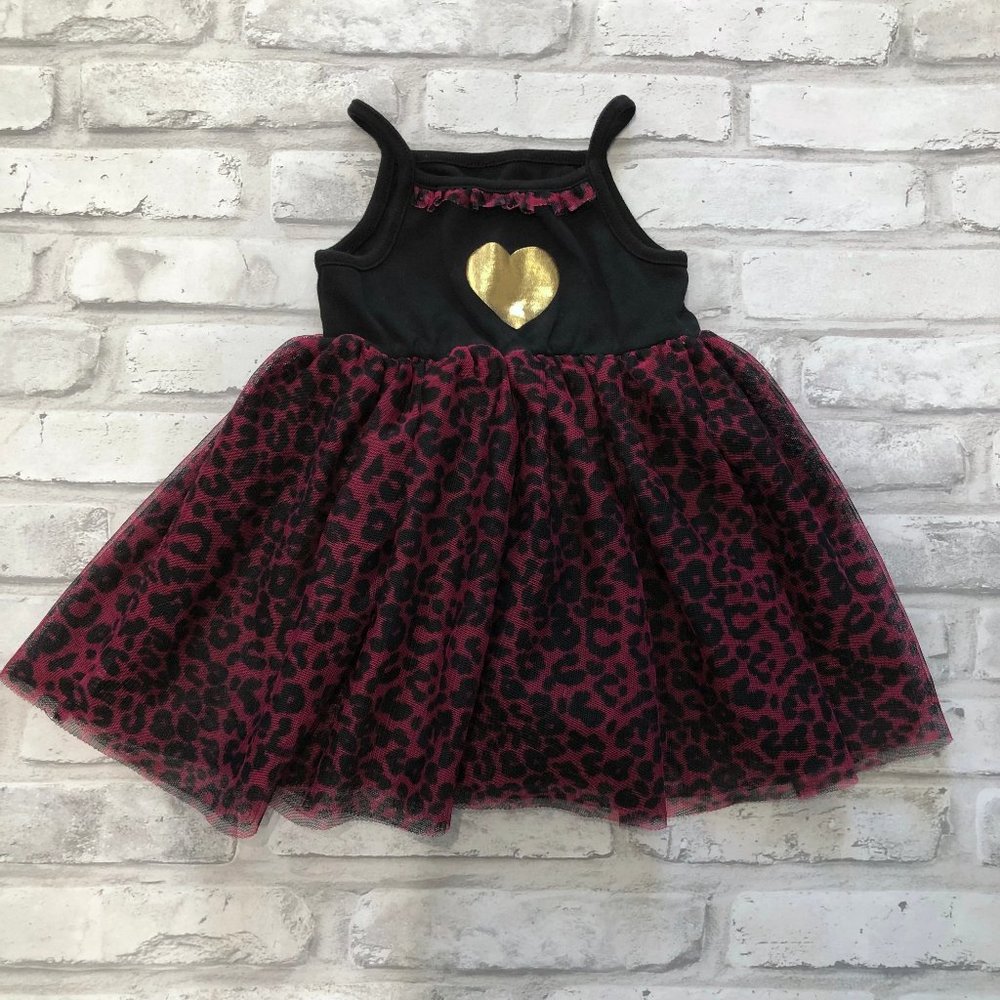BABY GLAM | Animal Print Dress Bodysuit Red Black Gold Heart Girl's 12M
